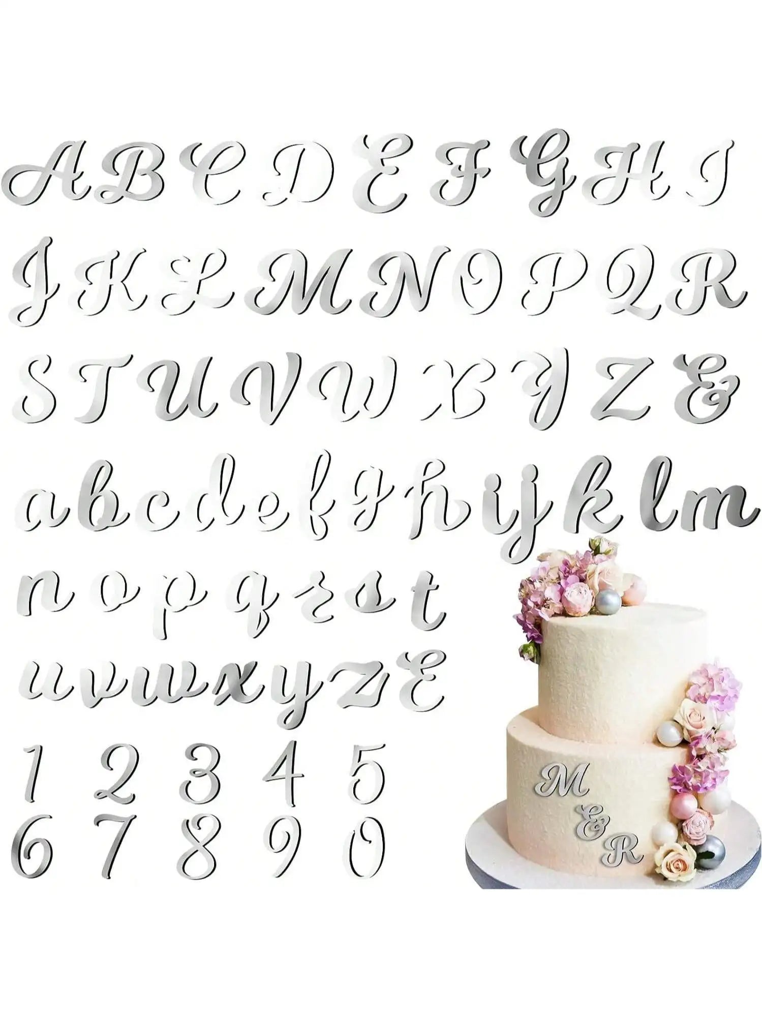 Gold Silver Rose Black Acrylic Alphabet Number Cake Decoration Qme silvery