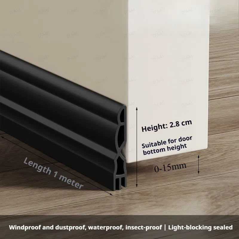 1-4Pcs Anti-Cold TPE Door Bottom Seal Strip 1M Self-adhesive Thicken Wearproof 3 Layers Windproof Door Gap Weather Strip Qme Small Black 2Pcs