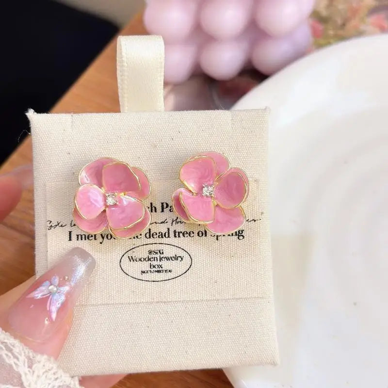 Women's Sweet Blue Enamel Flower Earrings Fashion Lightweight Dainty Jewelry for Spring Summer Casual Wear Holiday Gift Qme
