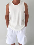 U-shaped Large Neckline Vest Men's Pleated Textured Loose Sleeveless Qme WHITE L
