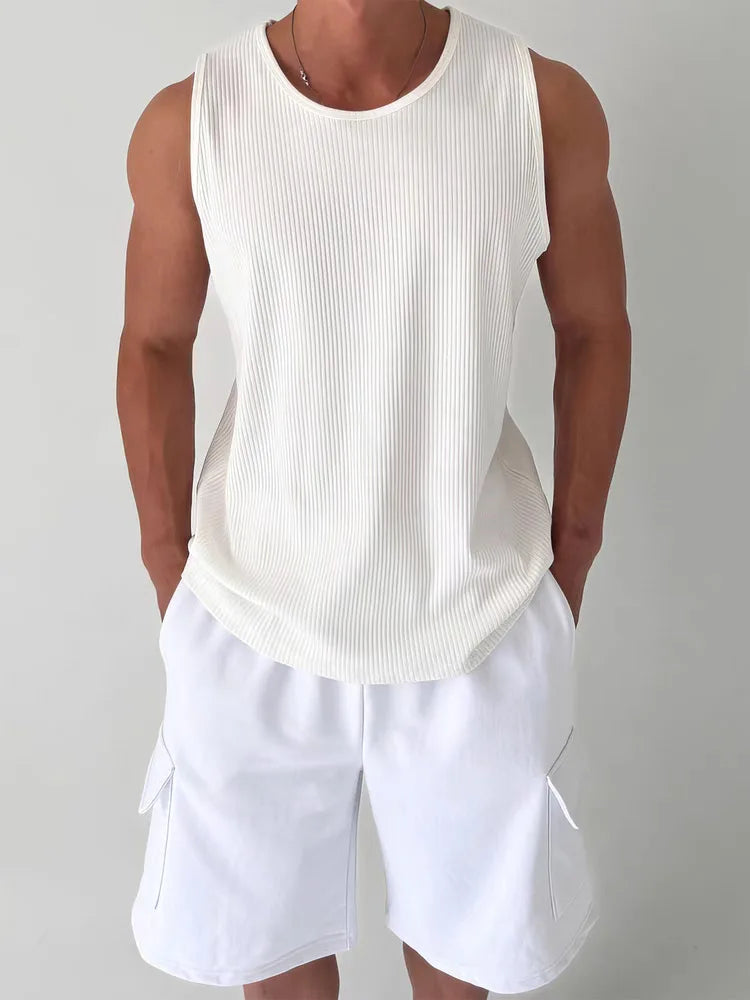 U-shaped Large Neckline Vest Men's Pleated Textured Loose Sleeveless Qme WHITE L