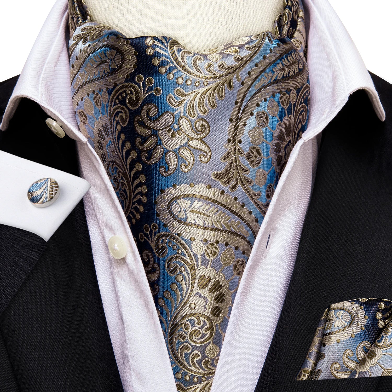 Silk Mens Ascot Black Pink Blue Red Gold Green Purple White Beige