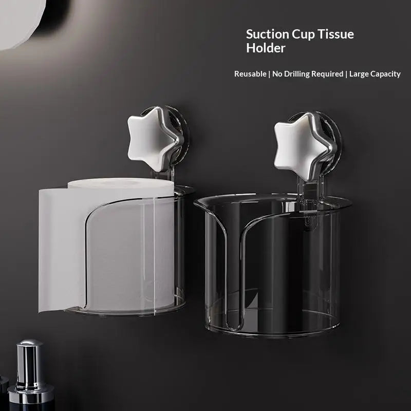 Transparent Suction Cup Tissue Holder Cute Star Design No Drilling Large Capacity For Bathroom And Kitchen Use Qme