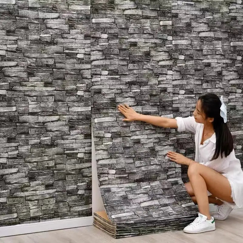 Waterproof 3D Wallpaper 1-10Pcs 70cmx100cm Decorative Wall Sticker Bedroom Apartment Household Indoor Wall Art Decor Qme 70CMx1M retro black