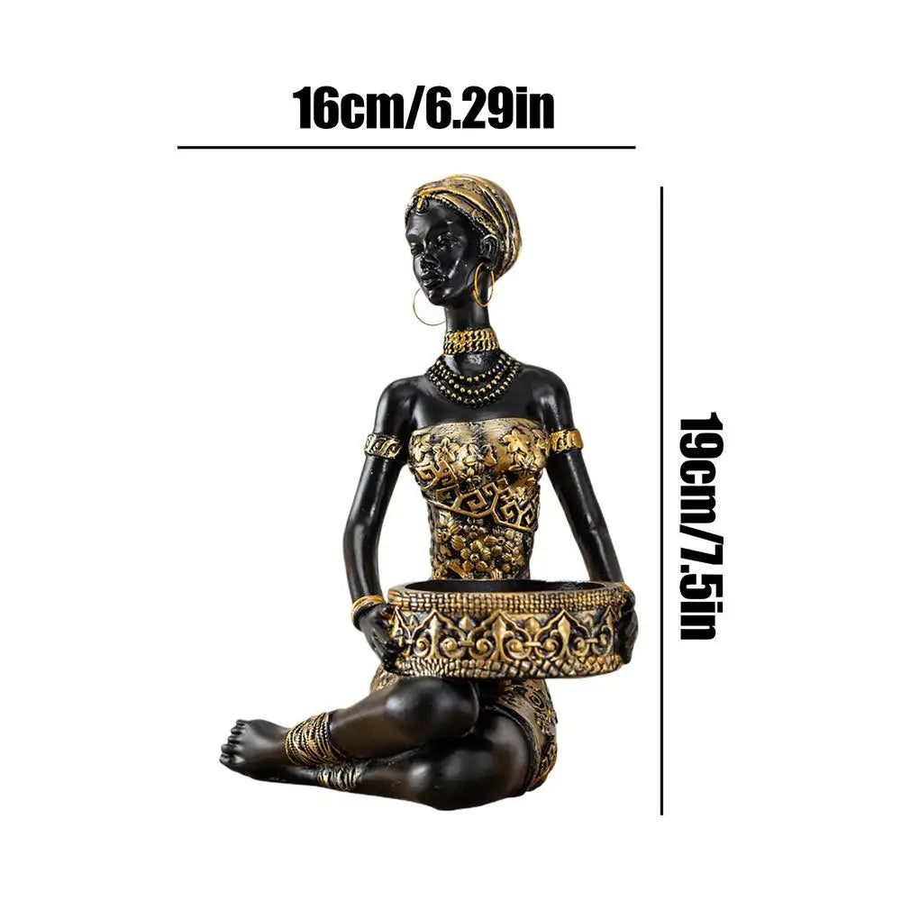 African Figurines Resin Table Storage Organizer African Woman Statues Storage Holder for Candy Jewelry Ring Key Earring Home Qme as shown