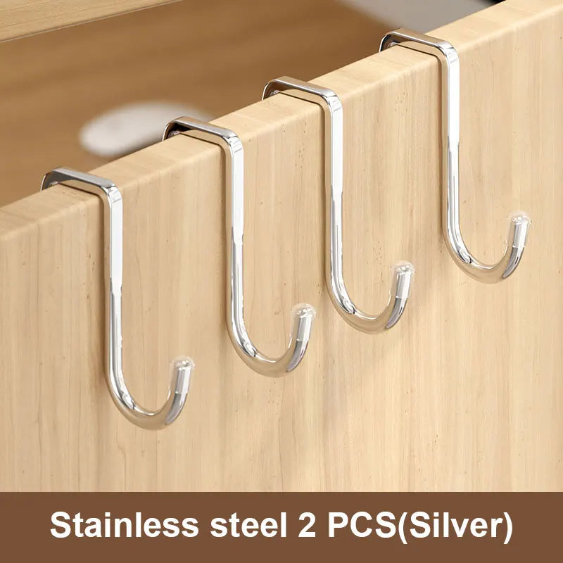 201 Stainless Steel Hook Punching Double S-shape Kitchen Bathroom Qme 201-White 2pcs