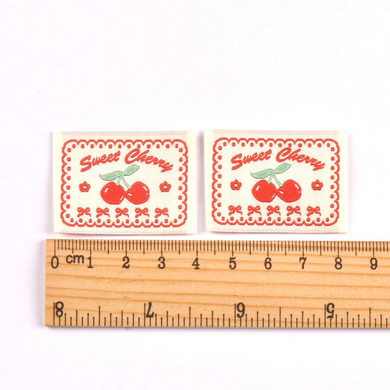 20pcs 18-53mm Assorted Cute Cherry Peach Fabric Labels, Handmade Sew On Tags for DIY Clothes Bags Crafts cp4301 Qme 40x30mm-1