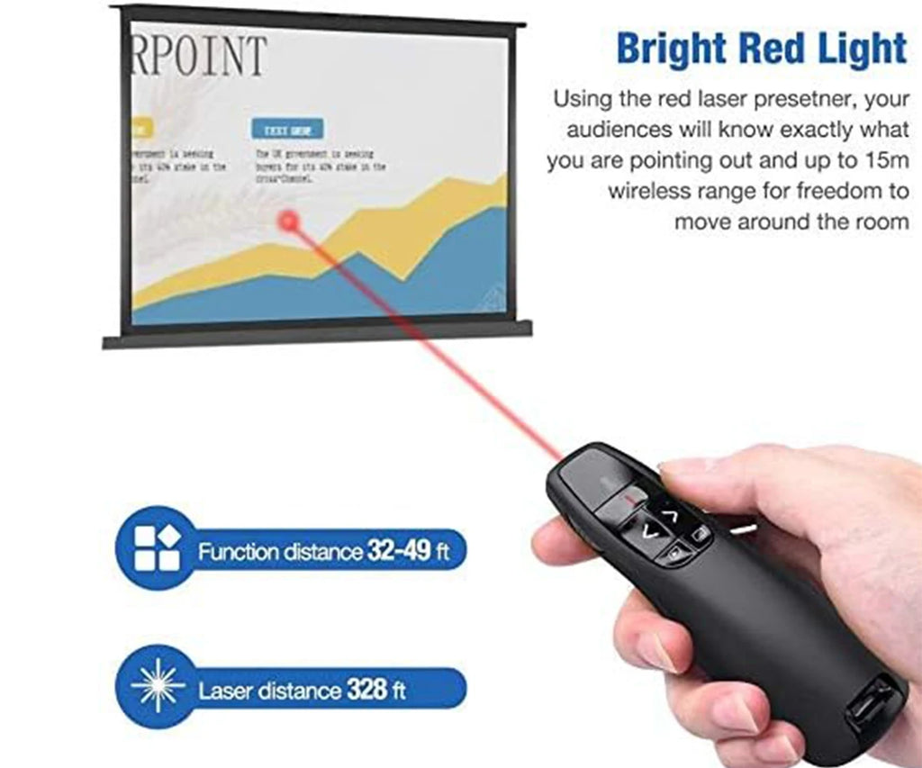 Wireless Presenter Presentation Clicker R400 2.4GHz,Remote Control Slide Changer Red Light Pointer for Office Classroom Qme