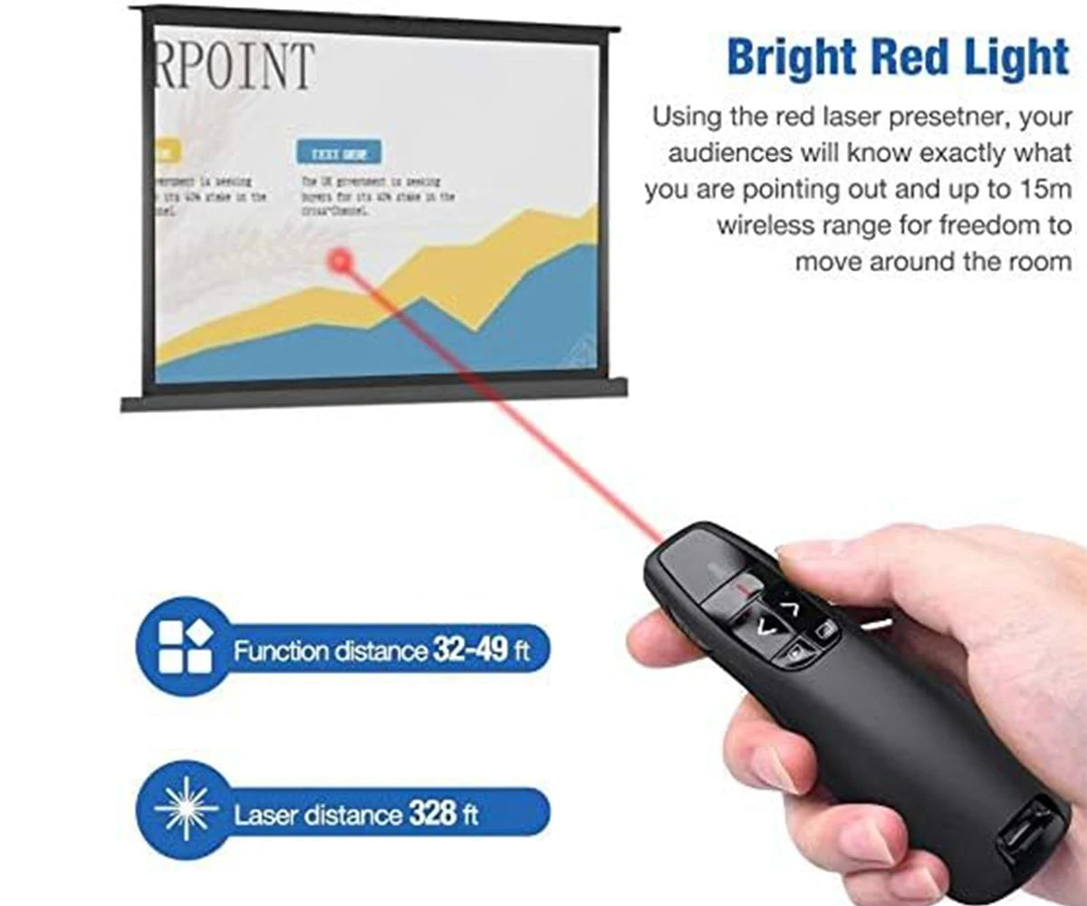 Wireless Presenter Presentation Clicker R400 2.4GHz,Remote Control Slide Changer Red Light Pointer for Office Classroom Qme