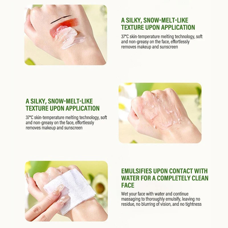 Ice Cream Texture Makeup Remover Cream Avocado Cleansing Makeup Remover Face, Lips, Eyes Refreshing Mild Deep Cleaning Makeup Qme