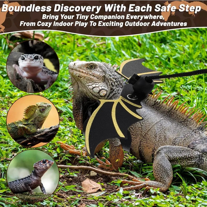 Adjustable ambergris harness, 3 sizes of leather wings, suitable for safe walking of ambergris reptiles on tree leaves Qme