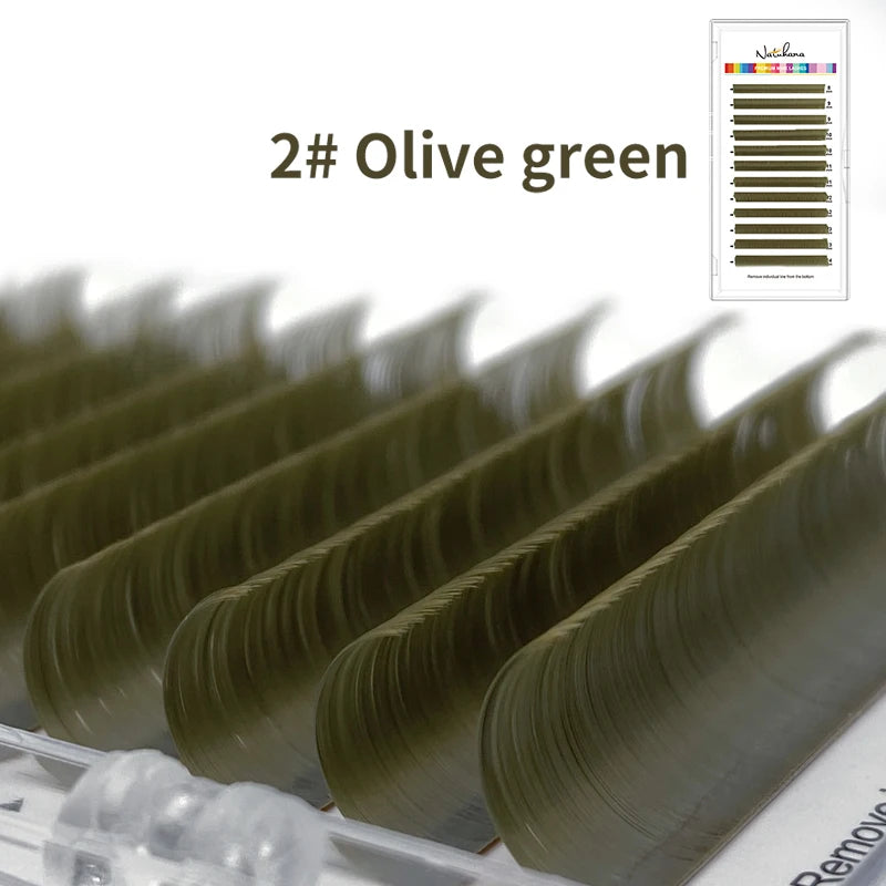 NATUHANA Dark Colored Eyelashes Extension Individual Natural False Qme Olive green B 0.07mm|Mix