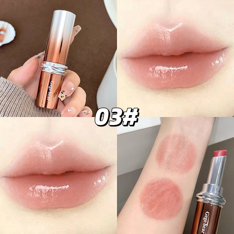 Glossy Mirror Lipstick Gege Bear Red Brown Shade Moisturizing Qme GX1568-03