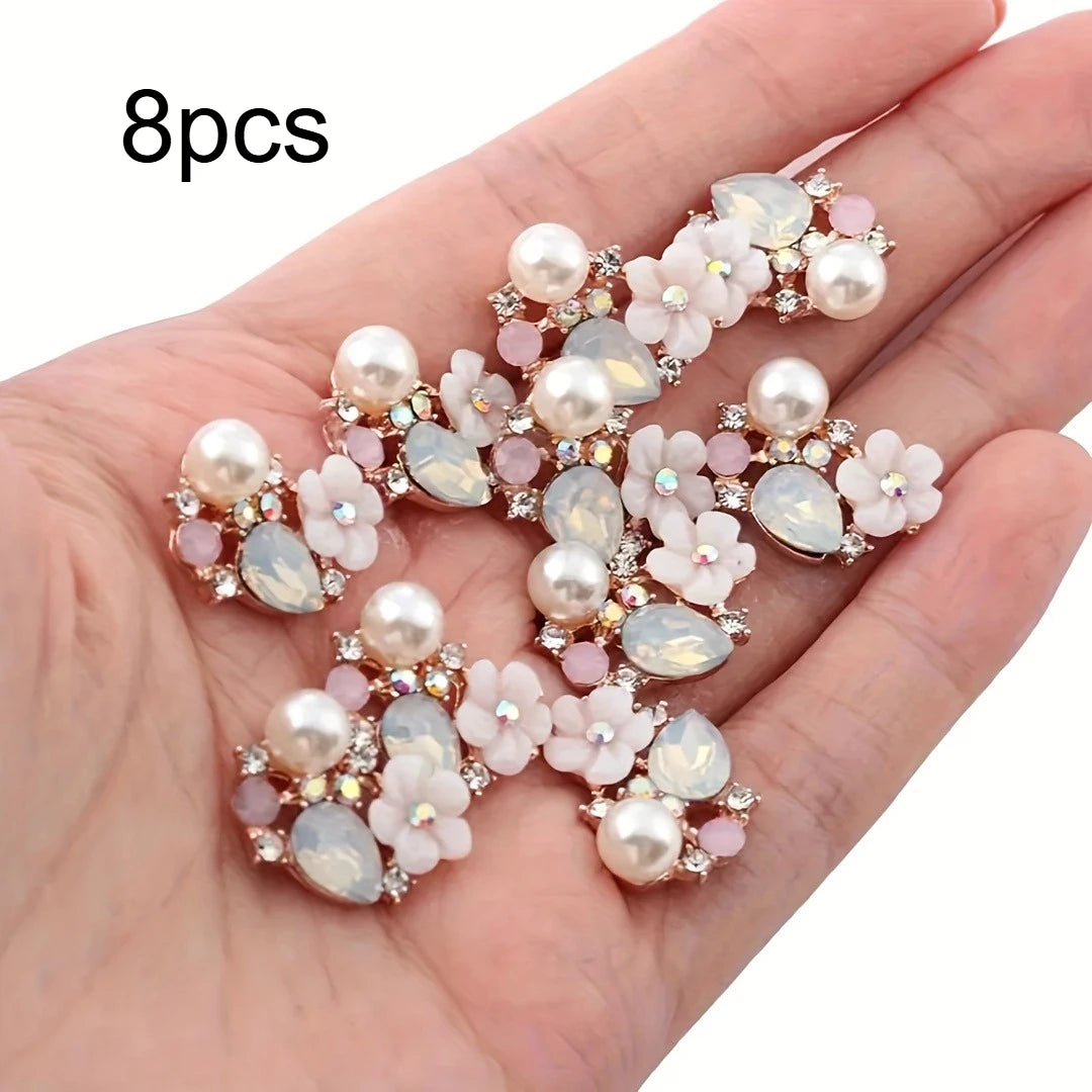 Imitation Shell Flower Plate Diamond Buckle Jewelry DIY Handmade Shoes, Clothing, Bags Alloy Accessories Pendant Qme 8pcs