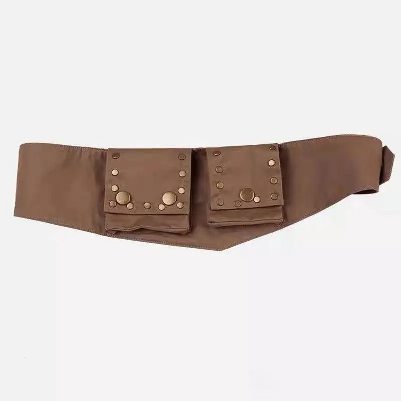 Vintage Hippie Western Belt Adjustable Waist Cincher Fanny Retro Qme Dark Khaki