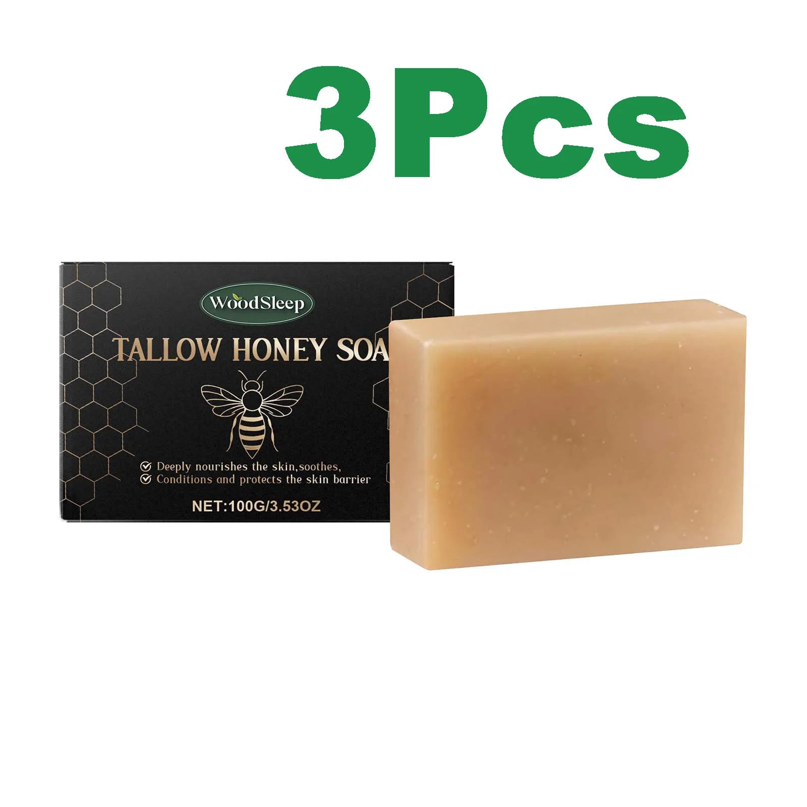 Tallow Honey Soap Bar Gentle Cleansing Bar for Face & Body Rich Lather Moisturizing Redness Relief Soften Smoothing Skin Care Qme 3 x 100g Boxed