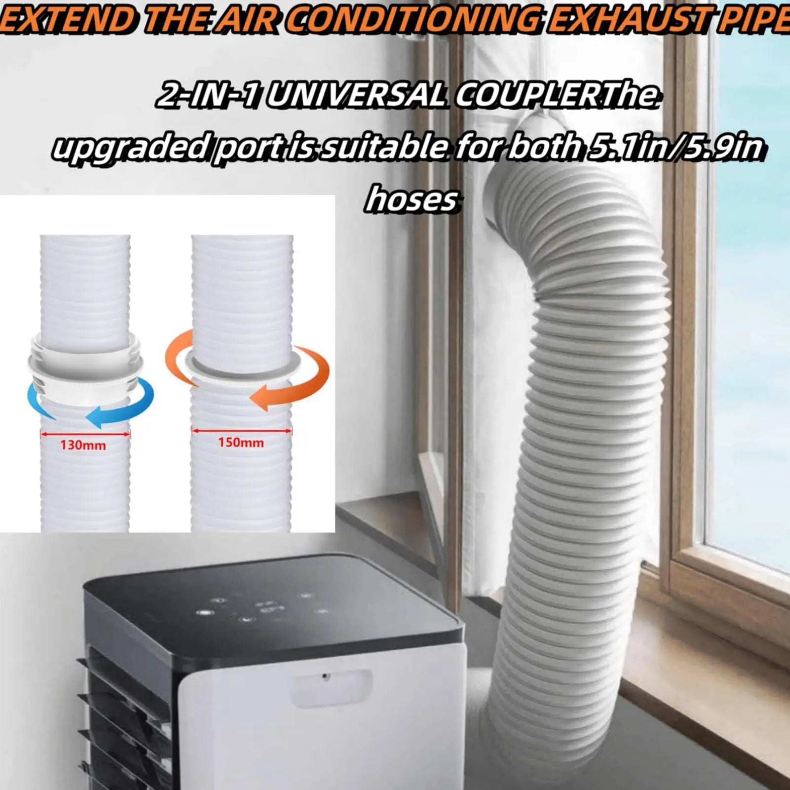 Air Conditioner Hose Adapter Portable AC Coupler Universal Hose Reducer Split Vent Conditioning Drain Screen Exhaust Connector Qme