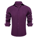 Hi-tie Jacquard Solid Black Purple Mens Silk Shirt Long Sleeve Lapel