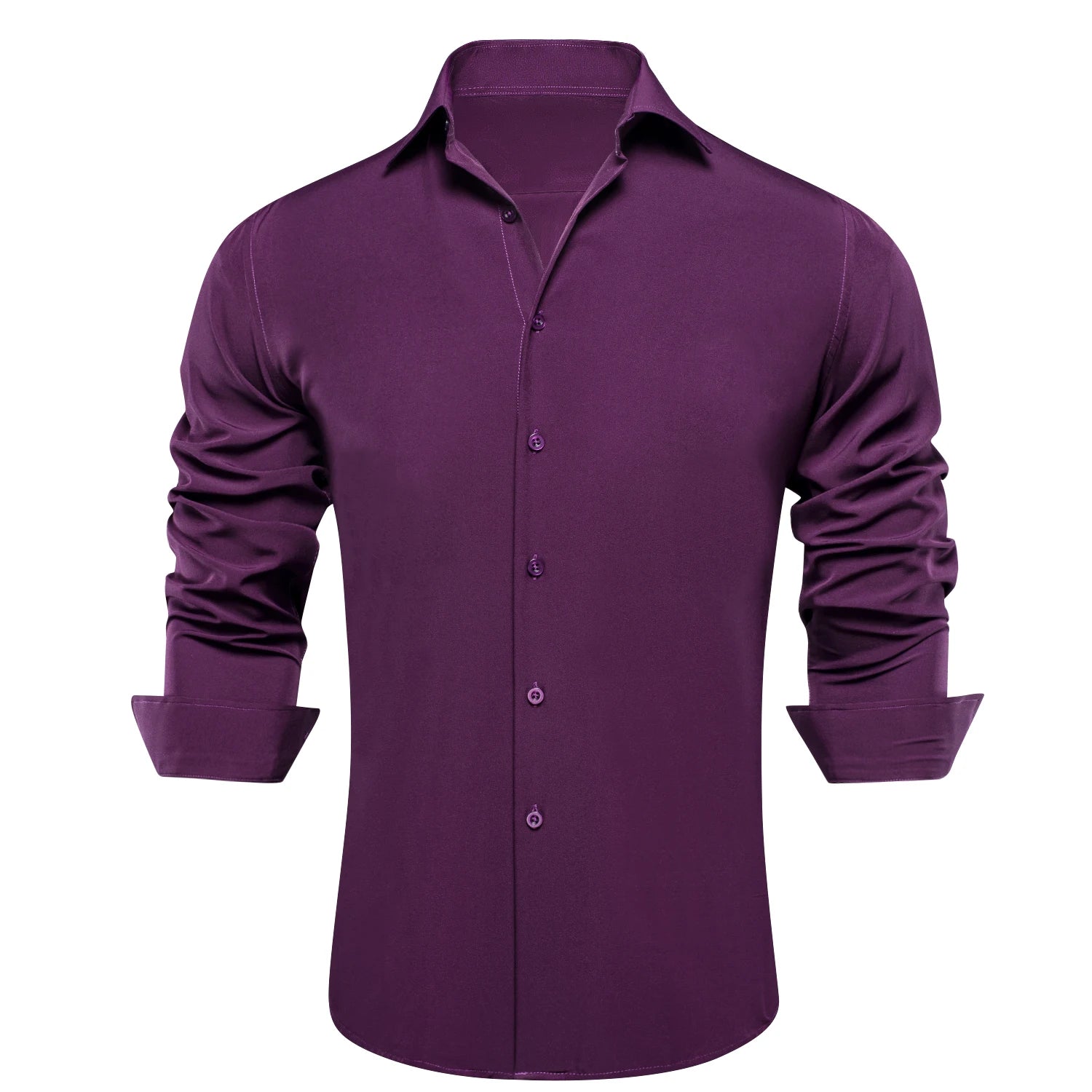 Hi-tie Jacquard Solid Black Purple Mens Silk Shirt Long Sleeve Lapel