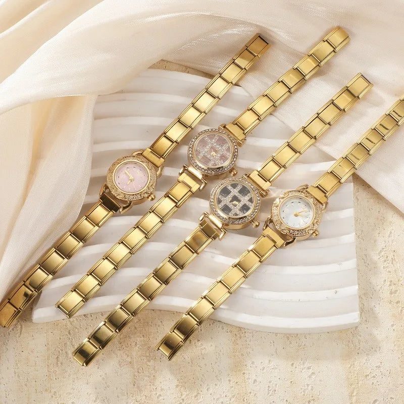 New High Quality Italian Charm Shiny Round Elastic Watch Fit 9mm Width Bracelets Bangle for Party Birthday Daily DIY Making Gift Qme