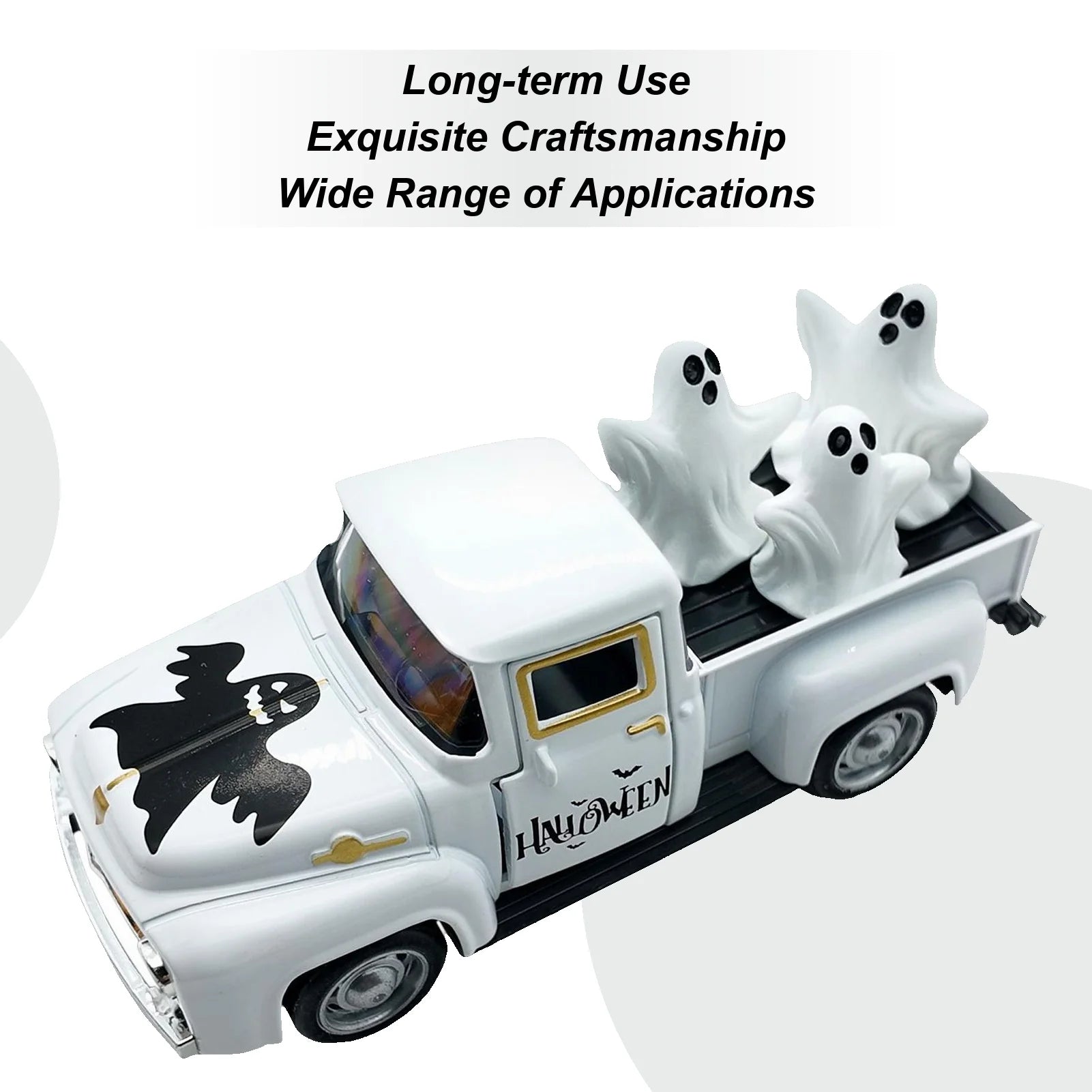 Halloween Truck Decor Indoor Mantle Ornament Funny Truck Ghost Desktop Figurine For Halloween Showcase Entryway Classroom Qme