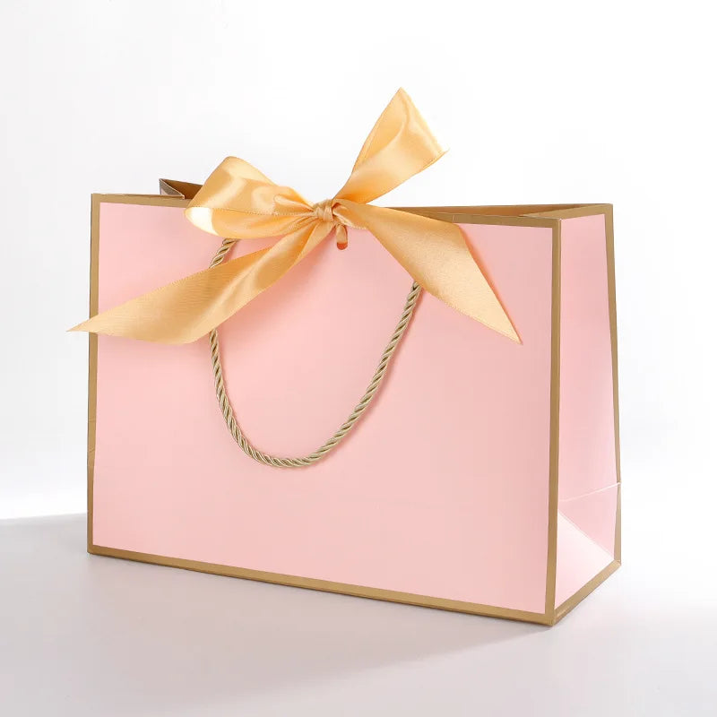 Large Paper Bagexcluding Decorative Cards- Valentine's Day Bag Qme Gold and pink 25x35x10cm