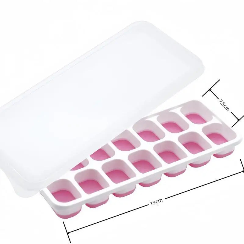 14-Grid Ice Cube Trays Silicone Mold Removable Lid DIY Homemade Qme Pink