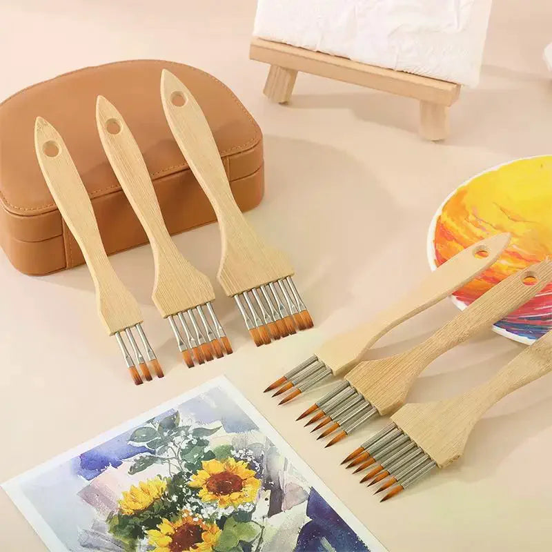 Round Flat Multi-tooth Comb Brush Nylon Wool Bamboo Handle Watercolor Qme