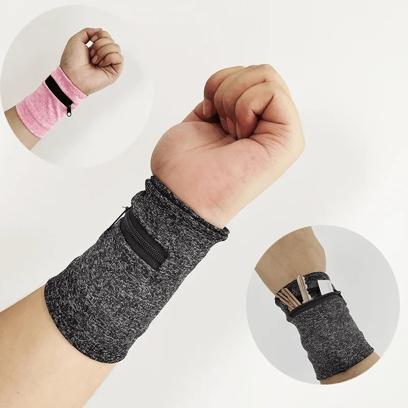 Zipper Pocket Wristband Sweatband Running Key Card Cash Storage Wrist Pouch Elastic Sports Arm Wallet Bracelet Qme