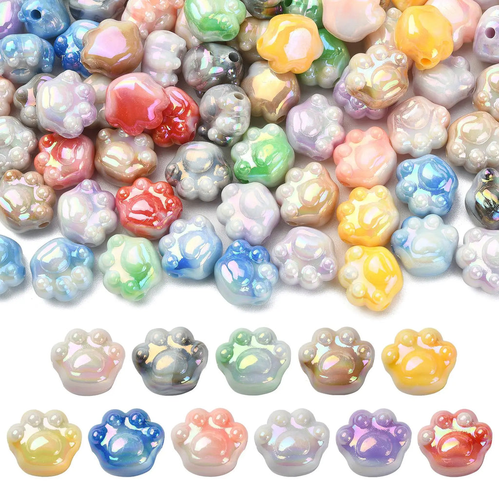 100Pcs Random Color Cute Cat Paw Beads Acrylic Animal Paw Print Spacer Beads Paw Print Beads for Bracelet Jewelry Making DIY Qme Default Title