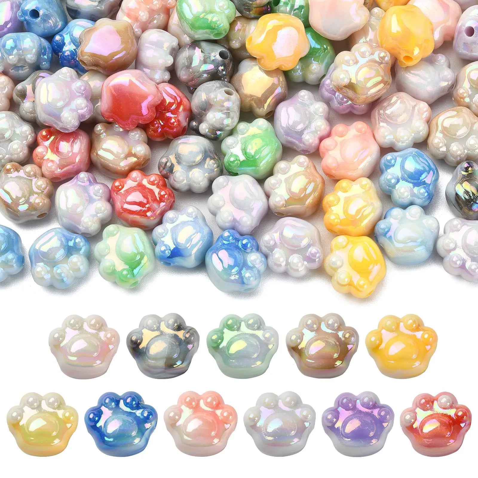 100Pcs Random Color Cute Cat Paw Beads Acrylic Animal Paw Print Spacer Beads Paw Print Beads for Bracelet Jewelry Making DIY Qme Default Title