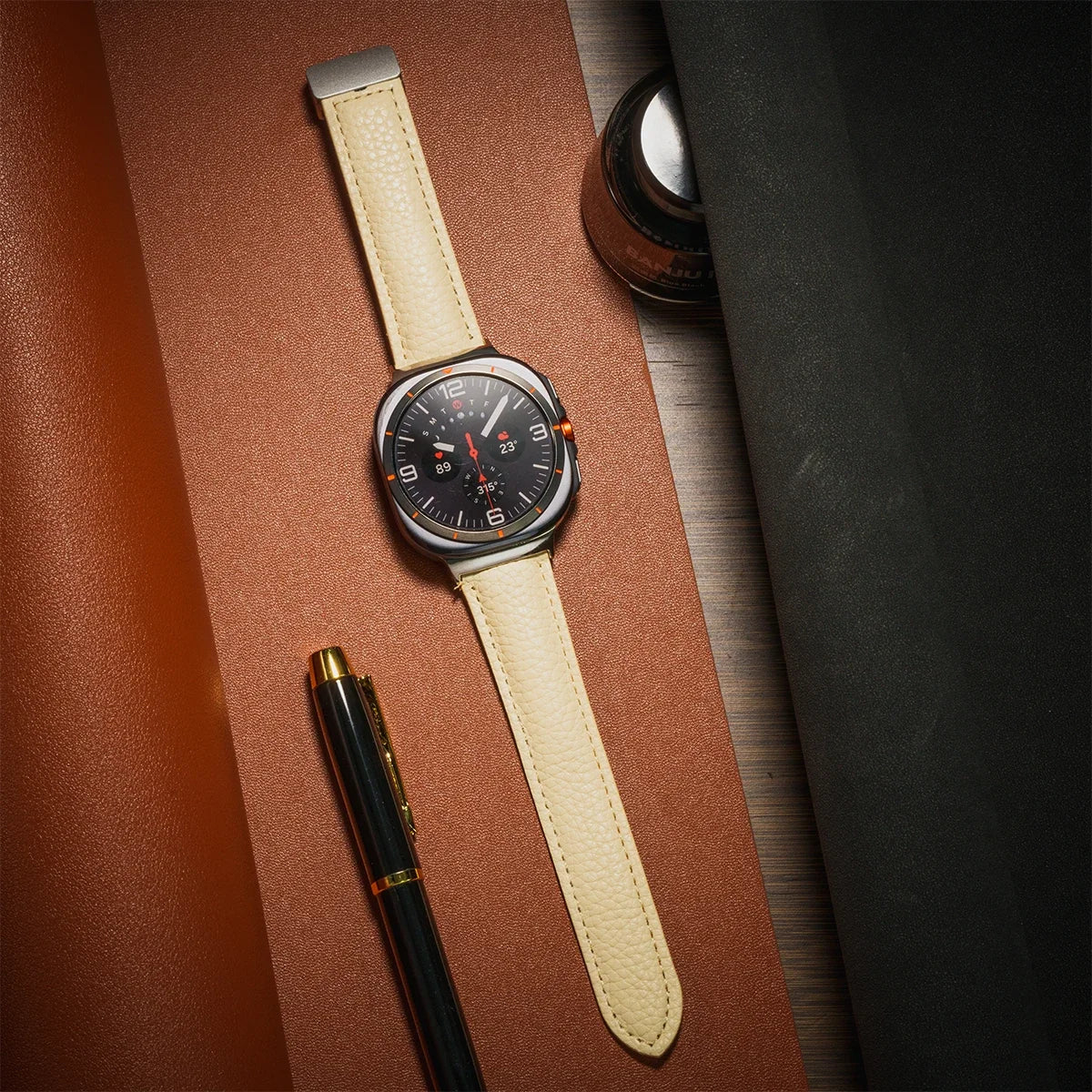 Leather Strap For Samsung Galaxy Watch Ultra 47mm Comfortable Magnetic Bracelet Wristband Galaxy Watch 7 Ultra Belt Accessories Qme White-S Galaxy Watch Ultra