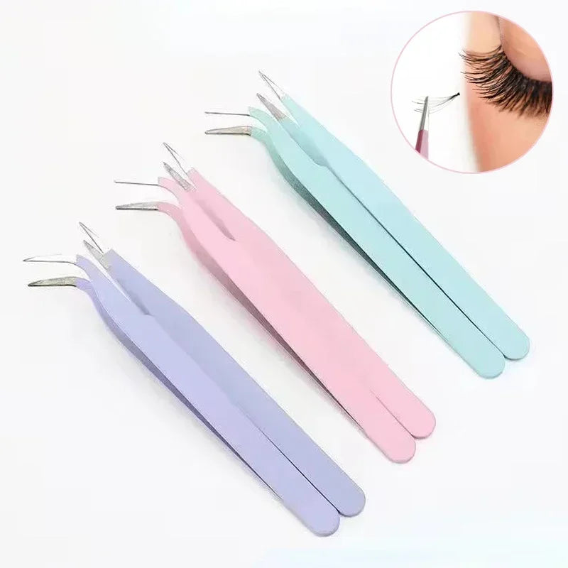 Stainless Steel Colored Straight Curved Tweezers Nail Art Sticker Qme