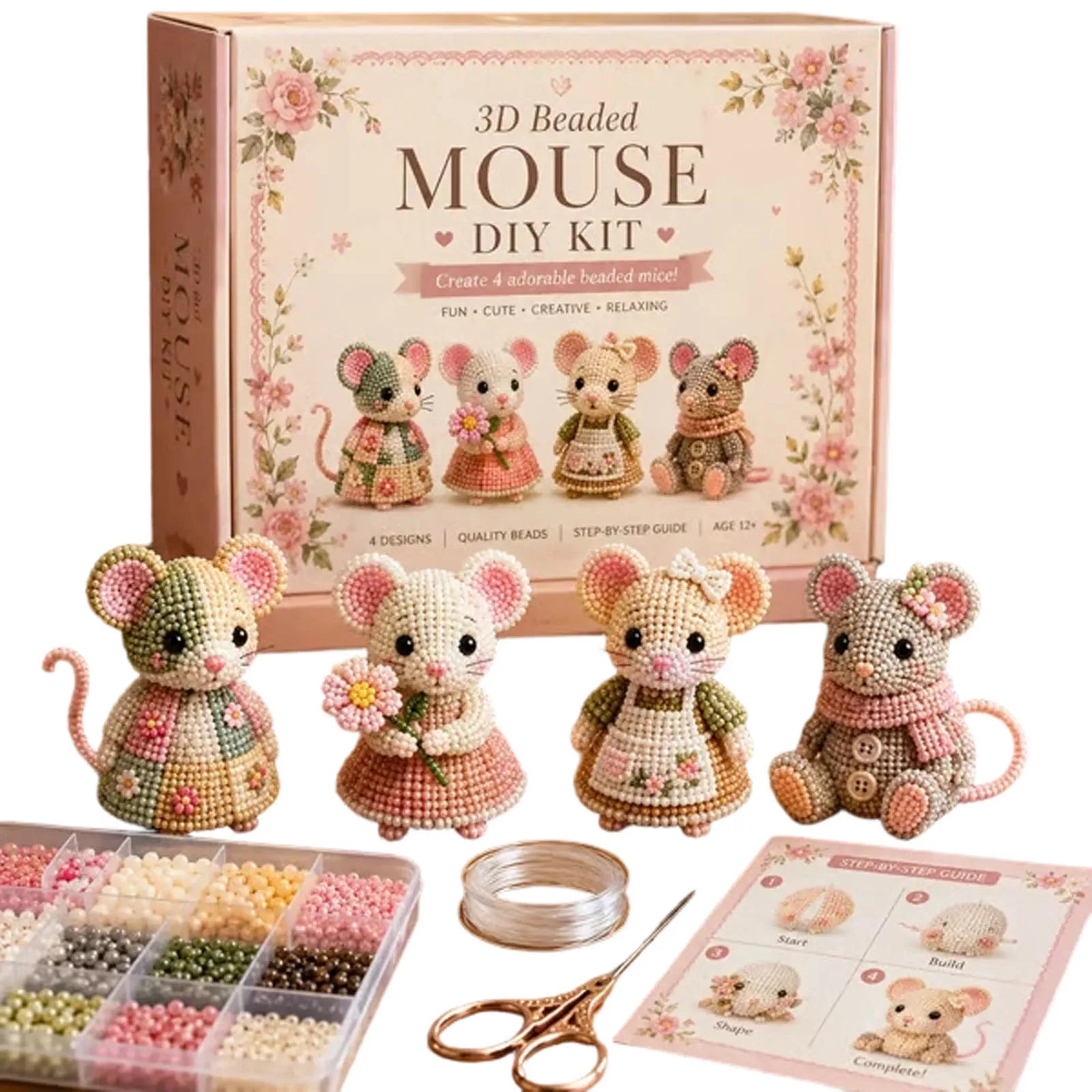 3D Mouse Beaded Animal Craft Kit Handmade DIY Animal Beading Kit for Adults Home Desktop Decoration Unique Gift Qme