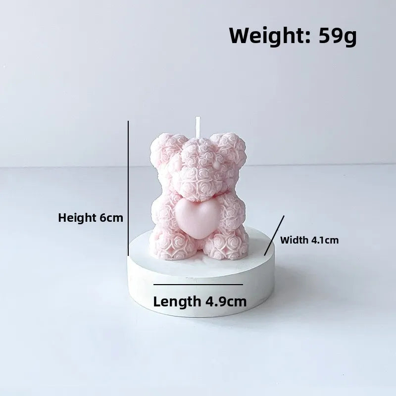 6-Piece Cute Rose Bear Scented Candle Atmosphere Ornament Valentine Gift for Women Home Decor Wedding Birthday Party Souvenir Qme