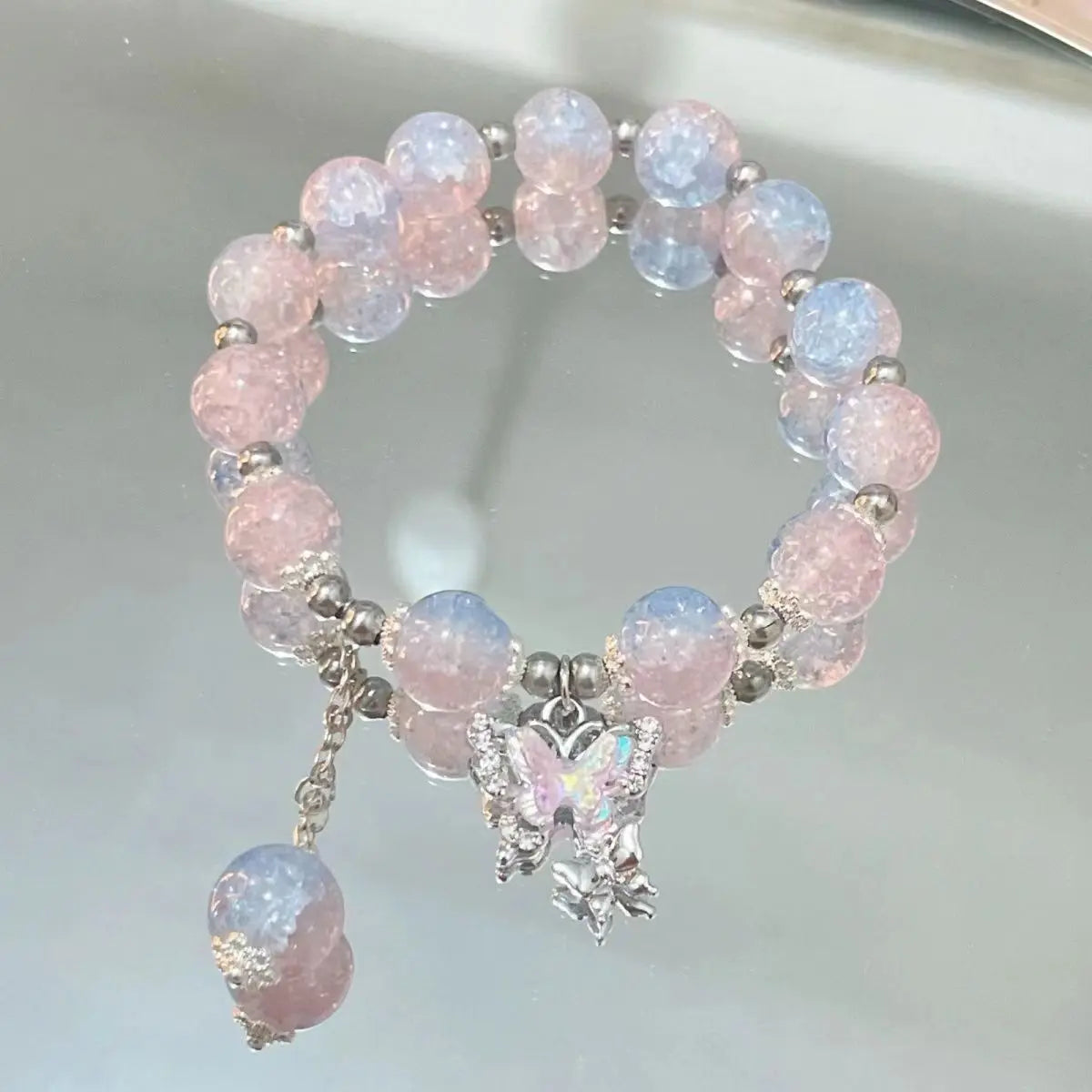 Wave Bracelet with Fairy-like Butterflies, Suitable for Women and Girls and Students Beaded Bracelet Girl Party Jewelry Gift Qme Blue-Pink Bracelet
