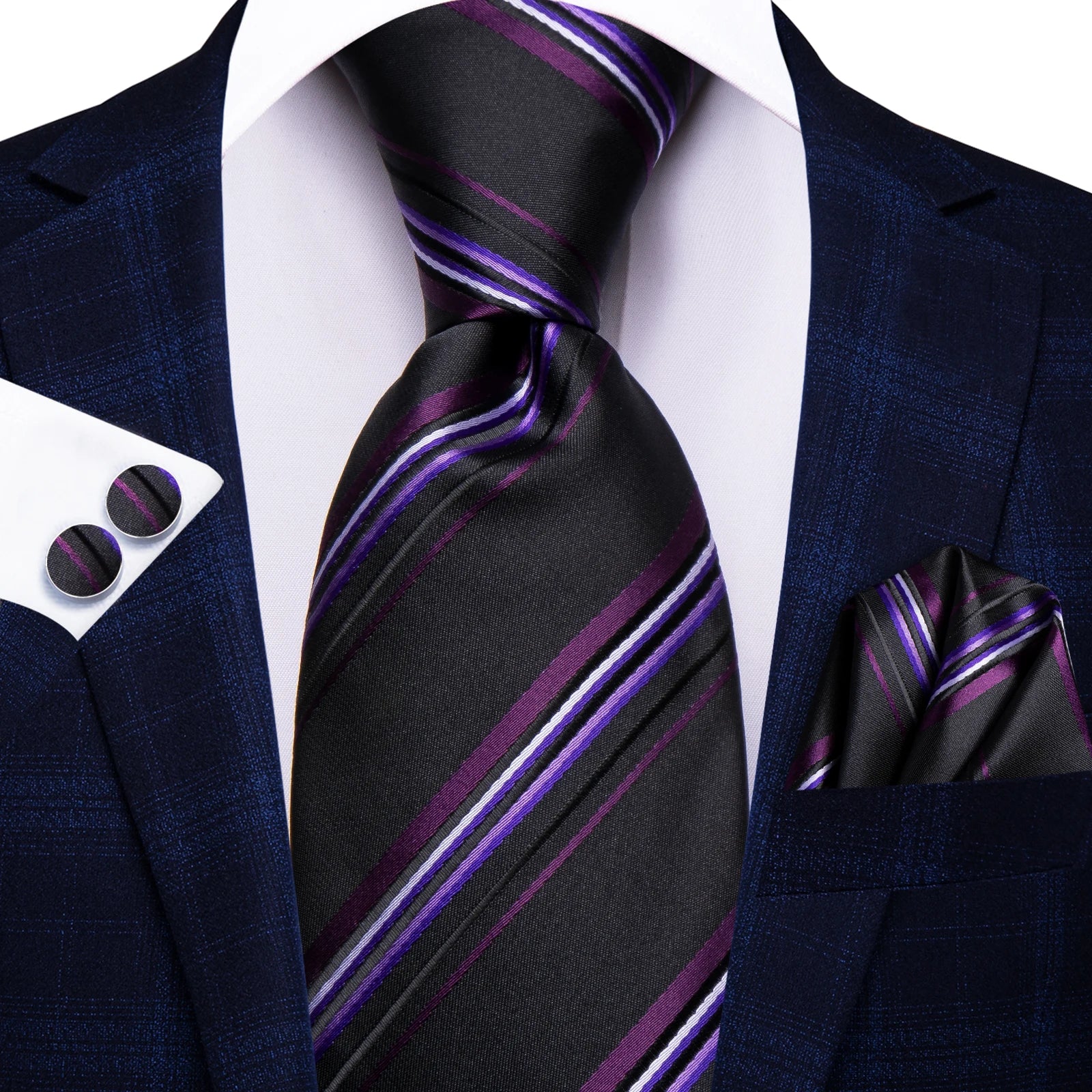 Hi-tie Mens Tie Blue Checks Plaids Silk Wedding Men Fashion Design Qme HT-N-0152