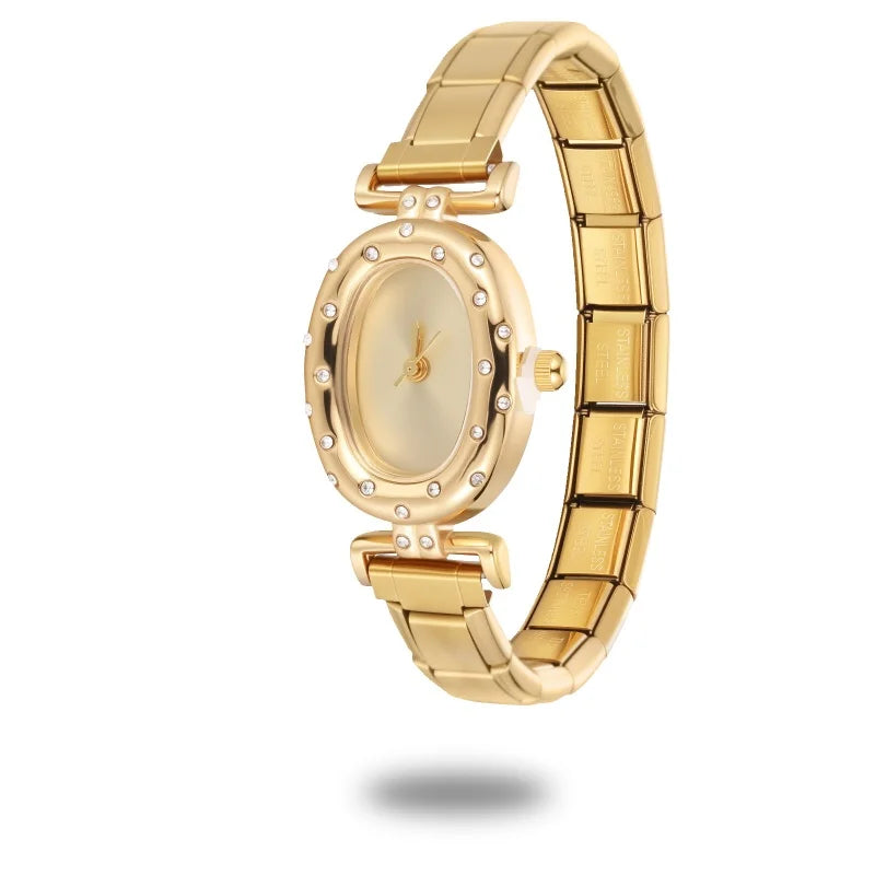 2025New Vintage Oval Inlaid Zircon Stainless Steel Watch Bracelet