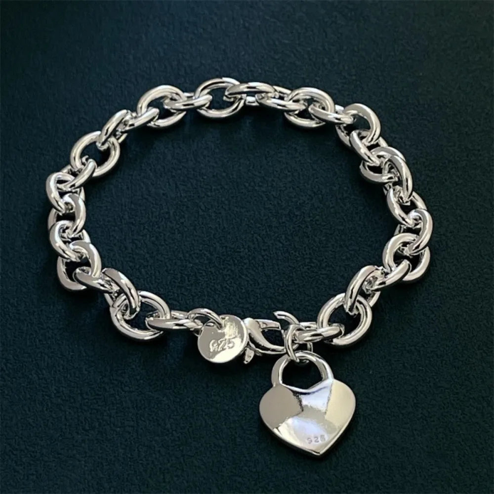 Hot Y2k Style 925 Sterling Silver Lucky Heart Lock Bracelets for Women Wedding Accessories Holiday Gift Party Fashion Jewelry Qme