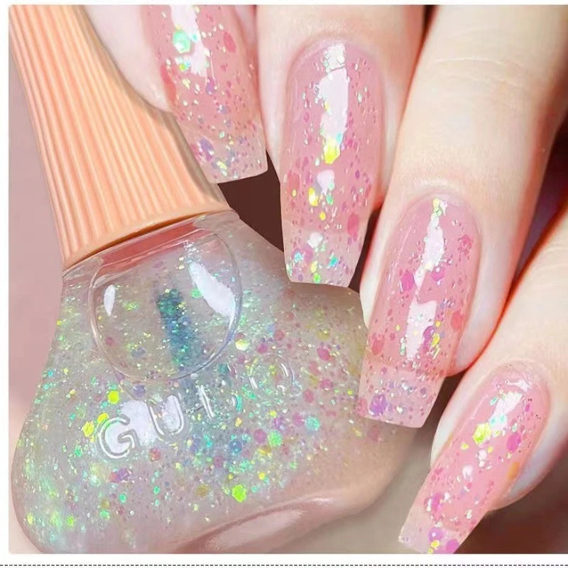 45 Colors Nail Polish Oil-based Nails Polish No-bake Quick Dry Non-tear Small Glitter Nail Gel Transparent Red Nail Art Qme
