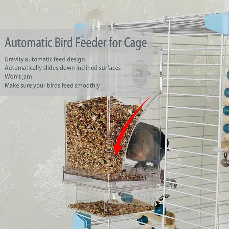 Automatic No Mess Bird Cage Feeder Acrylic Transparent Parrot Seed Qme