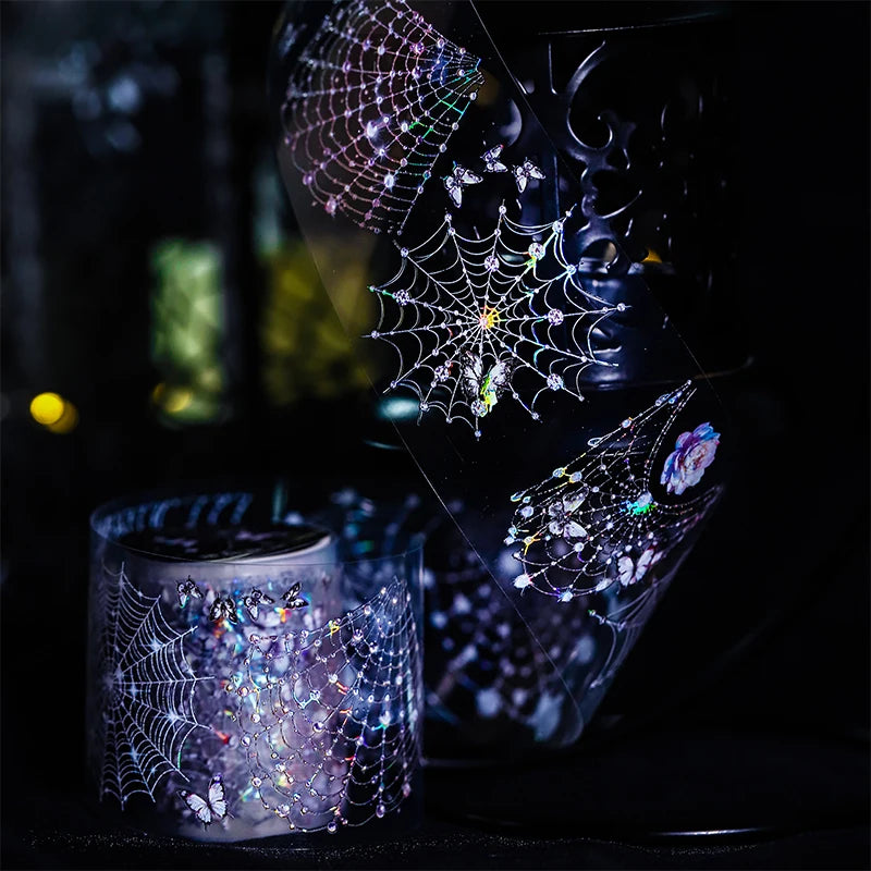 Spider Web Shell Shimmer Tape, Dark Gothic Decorative Material, Multi‑Functional Tape for Journals, Scene Creation & Decoration Qme