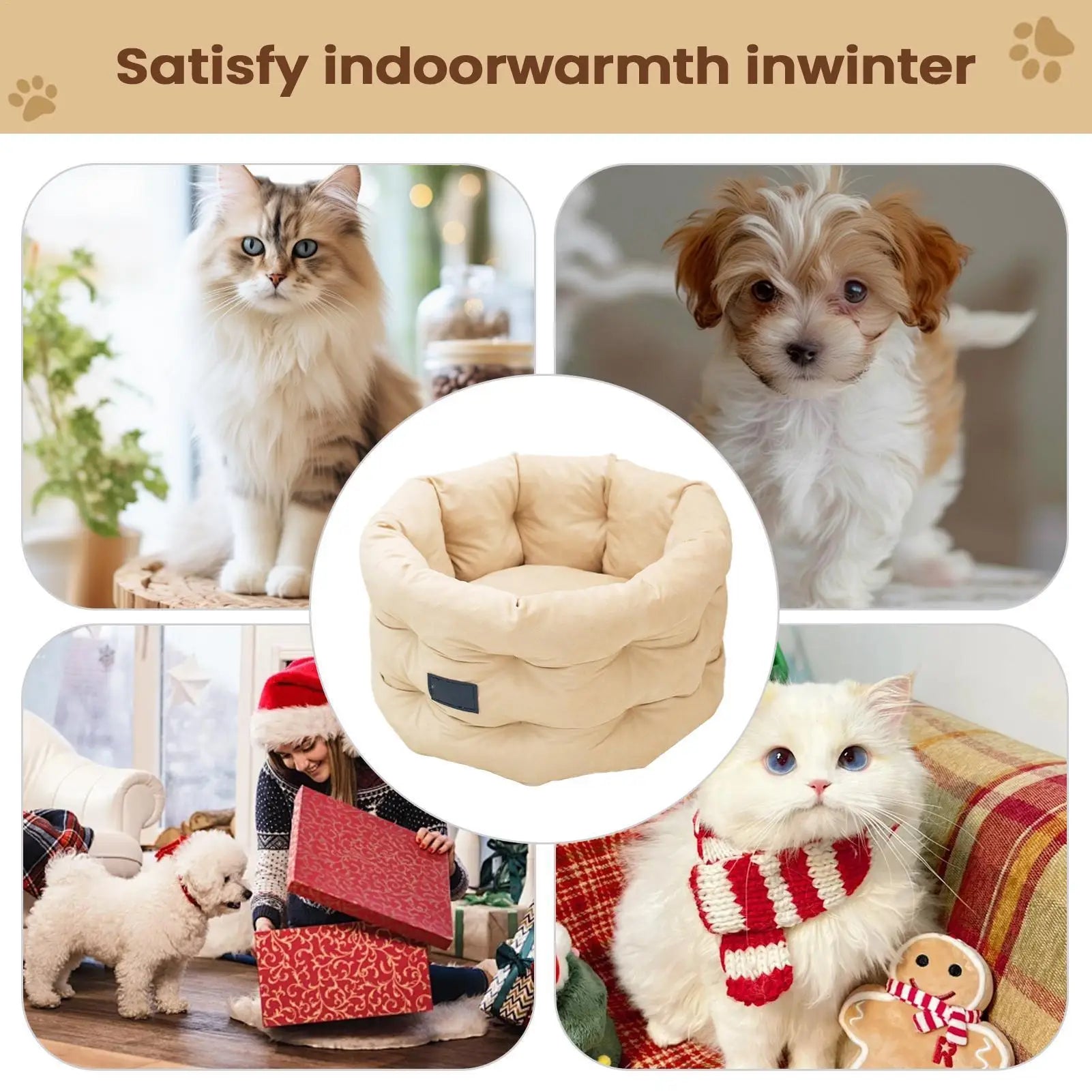 Dog Bed Washable Round Mat Raised Edge Pet Beds Cats Comfortable Qme