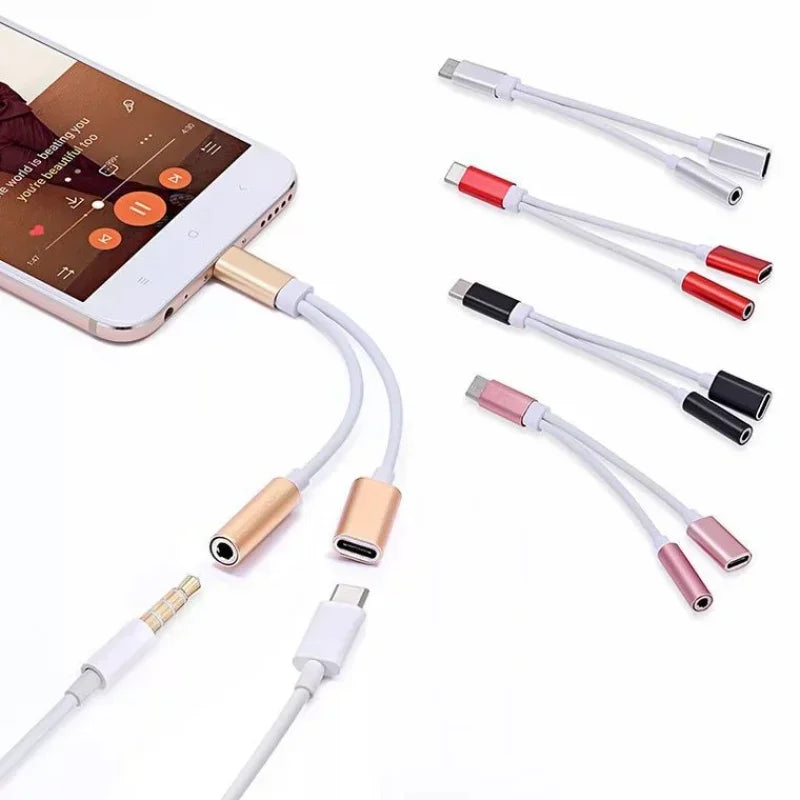 5pcs Type-C Adapter 2 In 1 Type C To 3.5 Earphone Adapter Audio Type-c To Earphone 3mm Jack AUX Usb C 3.5 for Xiaomi Huawei Qme