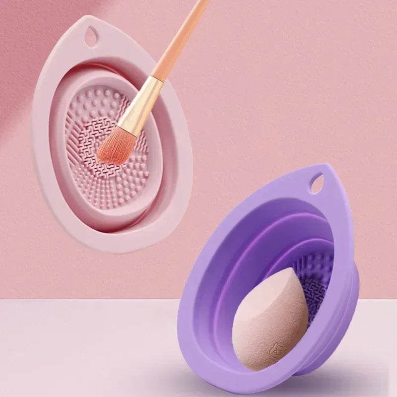 Multi Functional Scrubber Mat Washing Tool Silicone Makeup Brush Cleaner Folding Cleaning Bowl for Eyeshadow Brushes Powder Puff Qme