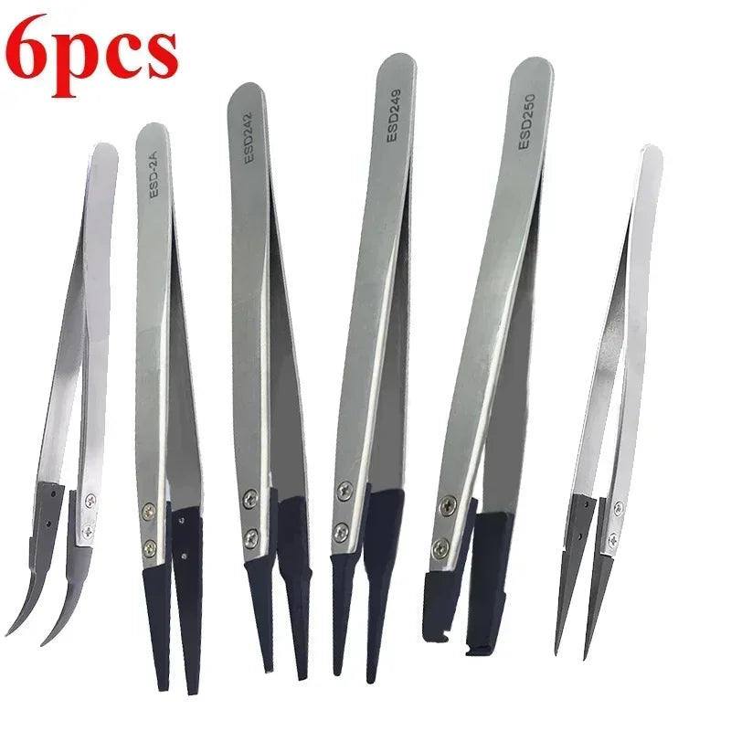 1-6PC Watch Hands Installation Work Tweezers Straight Elbow Handle Stainless Antistatic Plastic Tweezers ESD-259 ESD-259A ESD-7A Qme 6pcs
