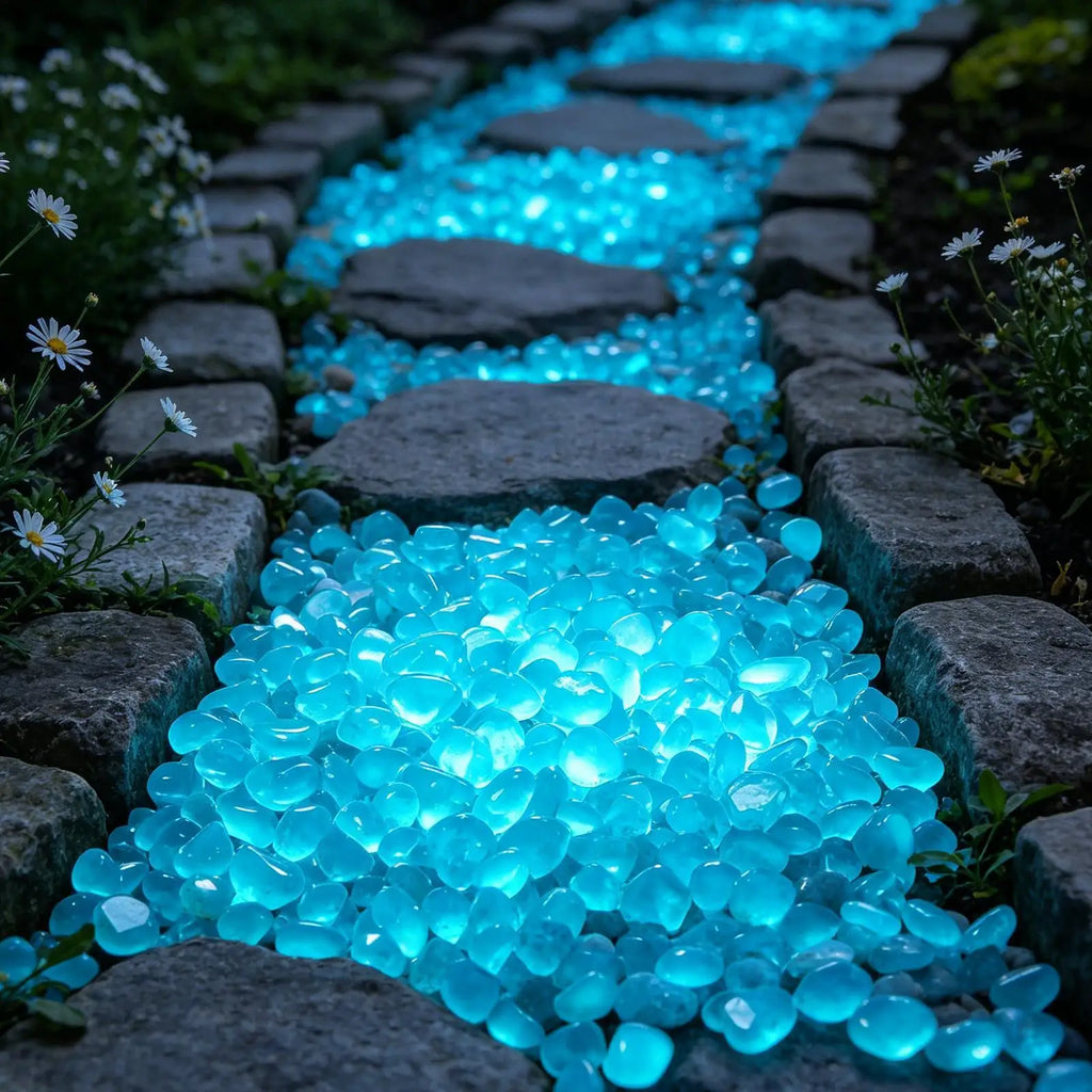 Garden Glowing Stones 300-Pieces Resin Decorative Yard Pebbles Glowing Pebble Rocks for Walkway Backyard Fairy Garden Pathway Qme