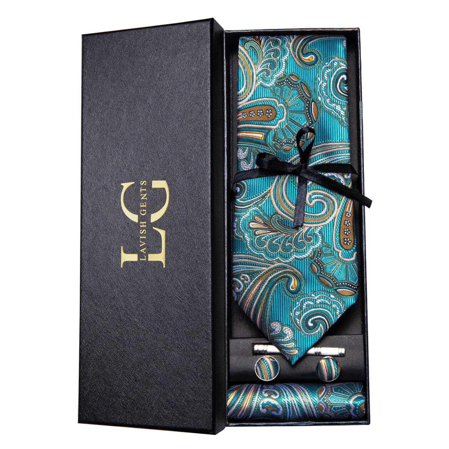 Hi-tie Luxury Box Classic Paisley Teal Green Necktie Gentle Men's Tie Qme N-3200-SMT-02