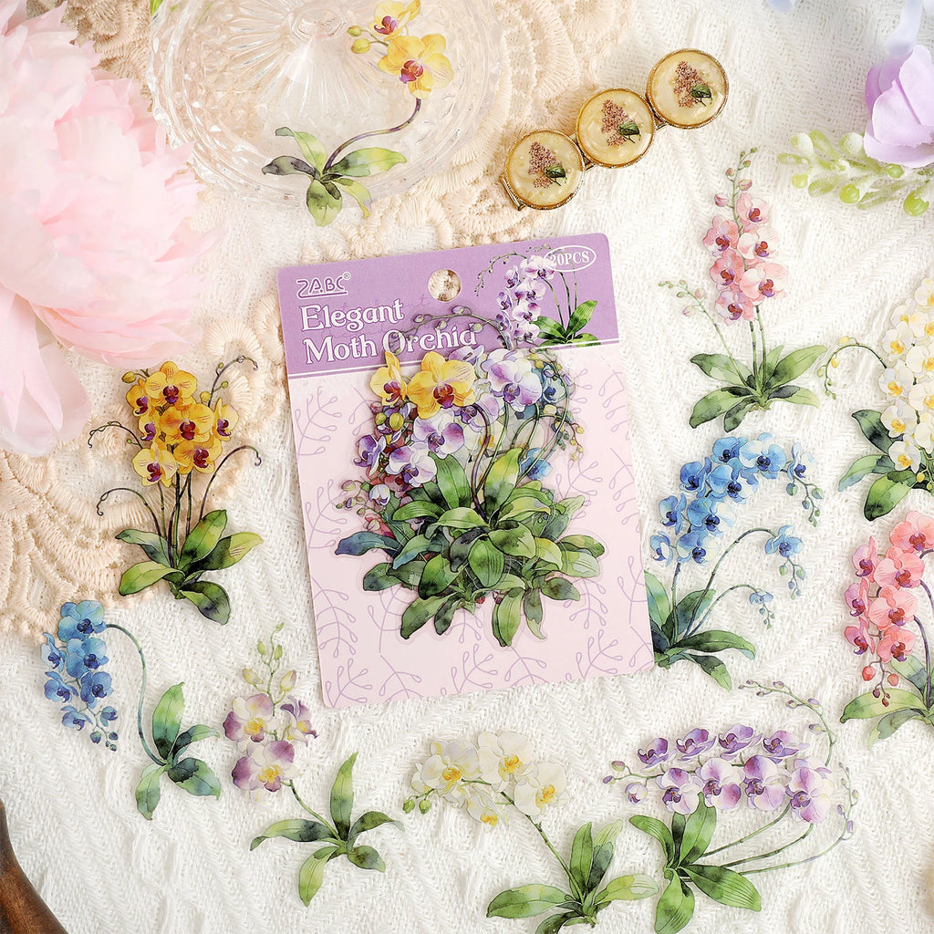 TIANZI 20 Pcs Die Cut Sticker Package Flower Themed Handmade DIY Material Decoration Sticker Grass And Grass Series for Account Qme