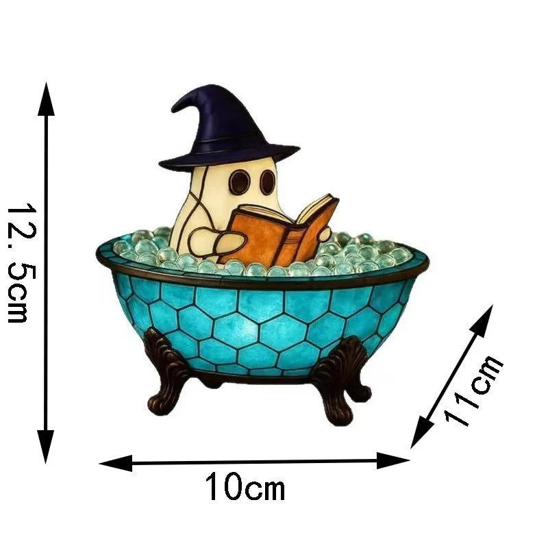 Cute Ghost Reading Book Night Light Spooky Halloween Decor Bedroom Qme bubble bath YELLOW